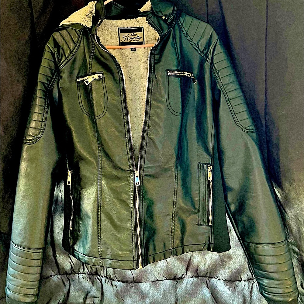 Large Hooded leather black Jacket